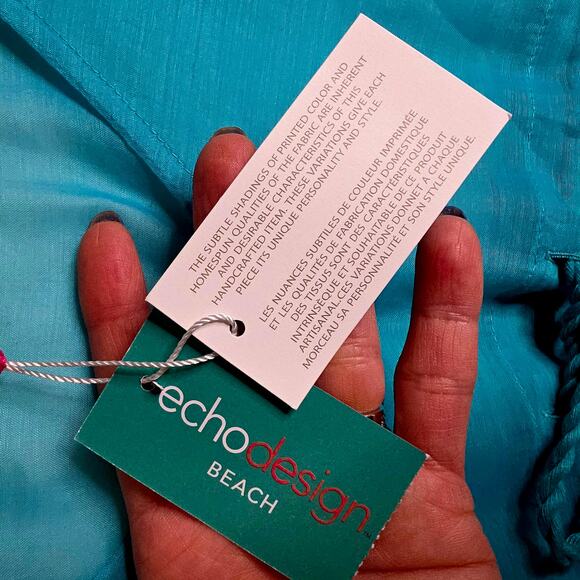 ECho Design NWT OneSize TURQUOISE blue Swimcover. Sheer. Delicate. Sexy. Classy - Picture 4 of 15